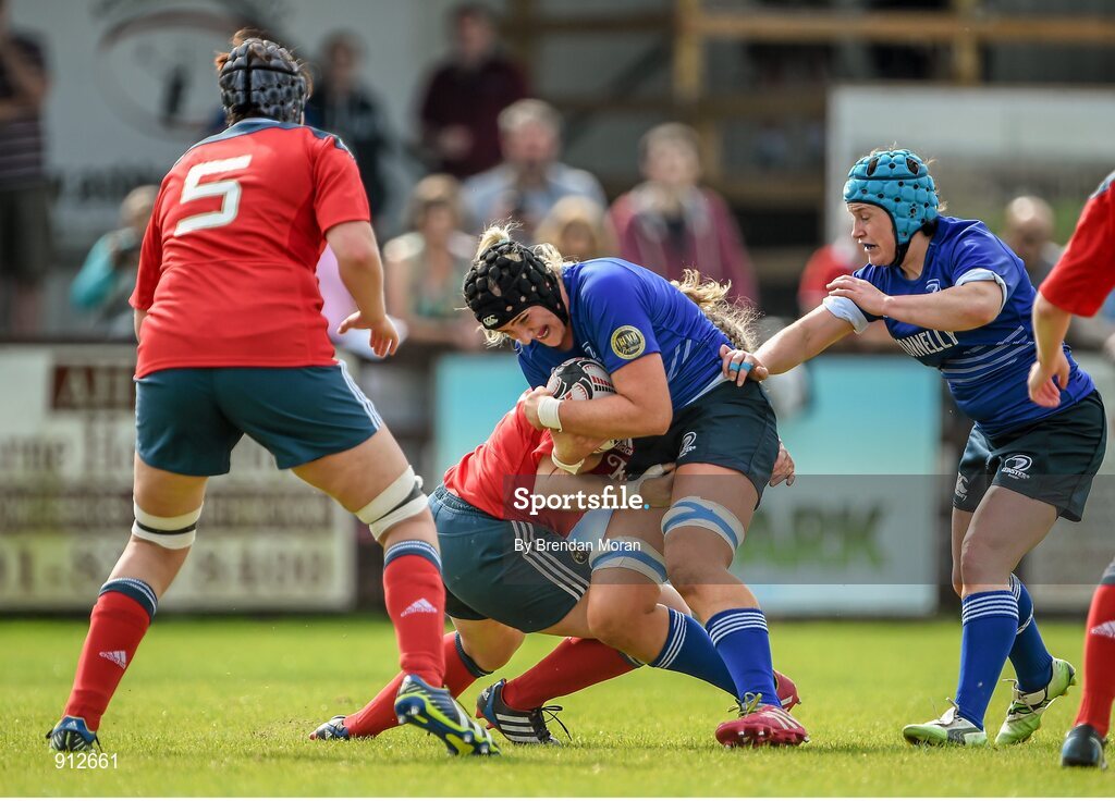 13 September 2014; Ciara Cooney, Leinster, is tackled by Laura Guest, Munster. Women’s Senior Interprovincial, Leinster v Munster, Ashbourne RFC, Ashbourne, Co. Meath. Picture credit: Brendan Moran / SPORTSFILE
