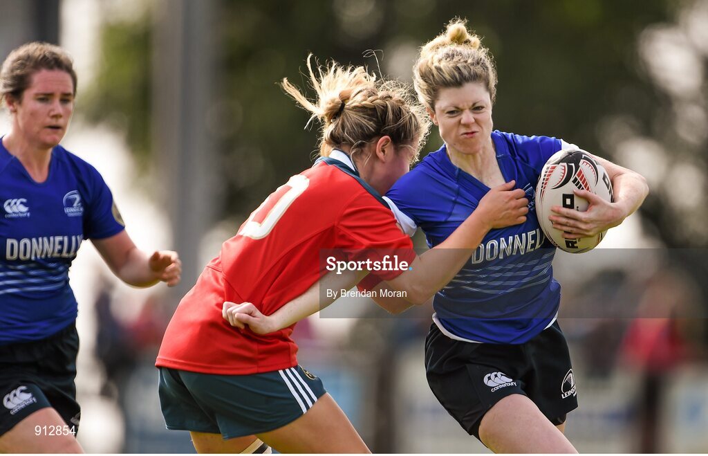13 September 2014; Janice Daly, Leinster, is tackled by Laura O'Mahony, Munster. Women’s Senior Interprovincial, Leinster v Munster, Ashbourne RFC, Ashbourne, Co. Meath. Picture credit: Brendan Moran / SPORTSFILE