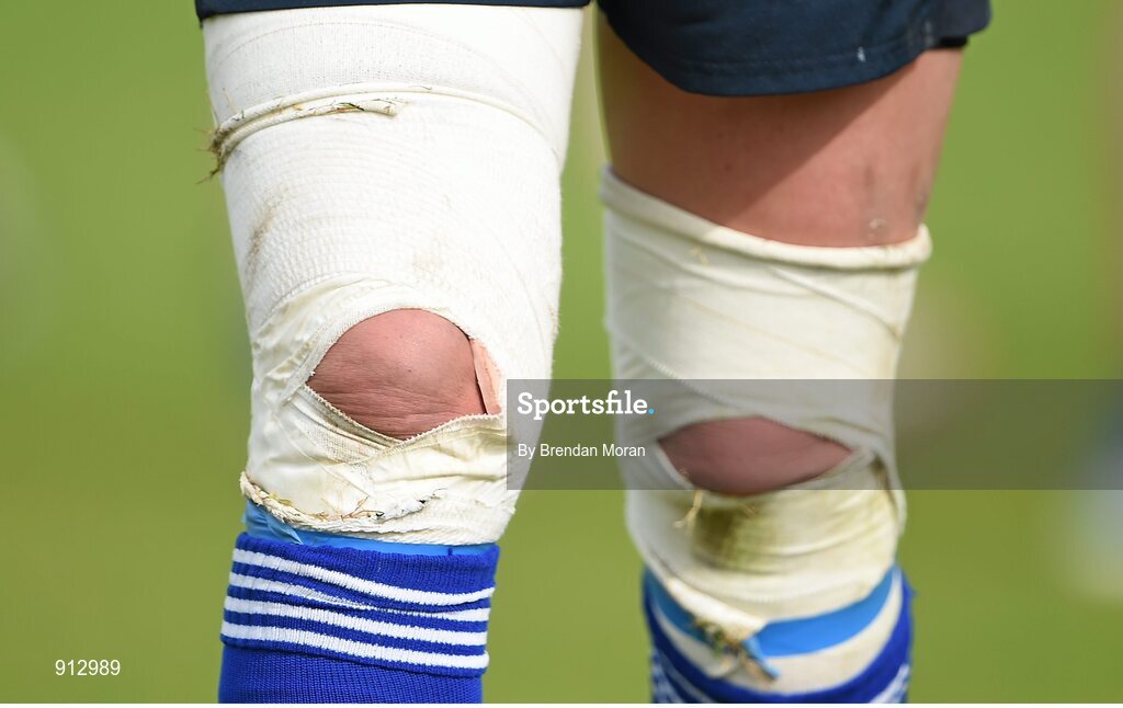 13 September 2014; Bandages on the knees of a rugby player. Women’s Senior Interprovincial, Leinster v Munster, Ashbourne RFC, Ashbourne, Co. Meath. Picture credit: Brendan Moran / SPORTSFILE