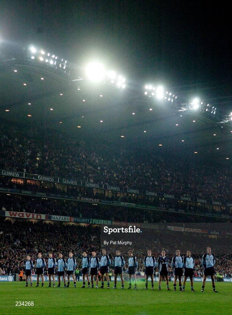 3 February 2007; The Dublin team stand for the National Anthem. Allianz NFL Division 1A, Dublin v Tyrone, Croke Park, Dublin. Picture credit: Pat Murphy / SPORTSFILE