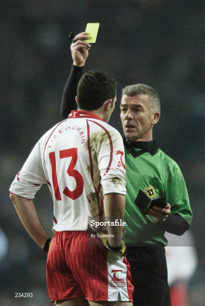 3 February 2007; Tyrone's Ryan Mellon is shown the yellow card. Allianz NFL Division 1A, Dublin v Tyrone, Croke Park, Dublin. Photo by Sportsfile *** Local Caption ***