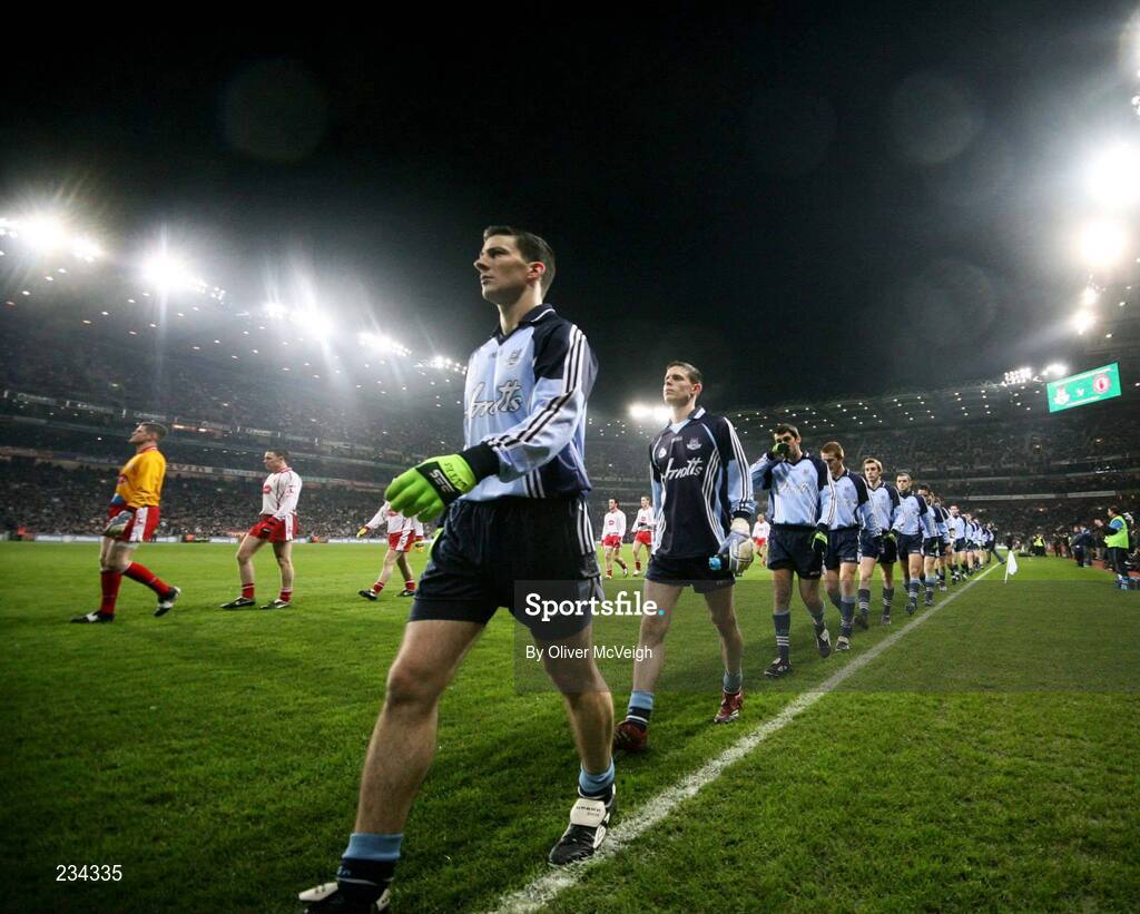 3 February 2007; The Dublin and Tyrone players march on the pre-match parade. Allianz NFL Division 1A, Dublin v Tyrone, Croke Park, Dublin. Picture credit: Oliver McVeigh / SPORTSFILE