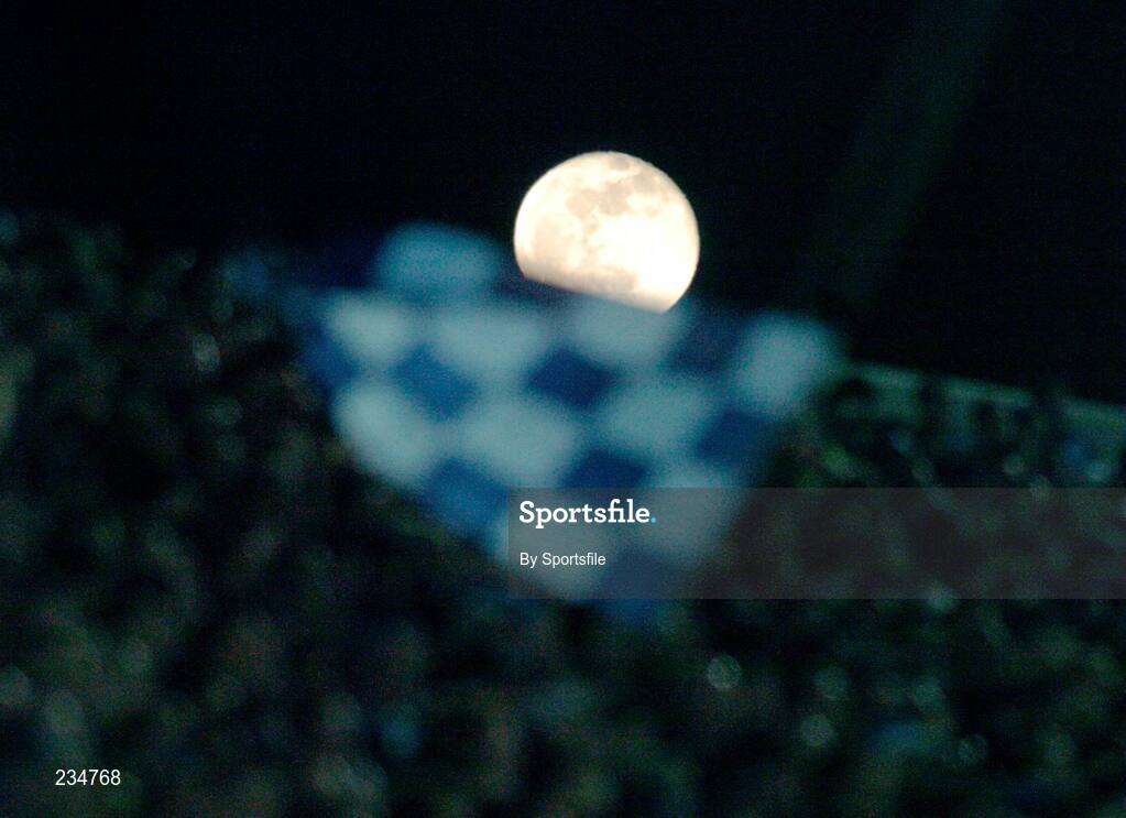 3 February 2007; A Dublin flag is waved in front of a full moon. Allianz NFL Division 1A, Dublin v Tyrone, Croke Park, Dublin. Photo by Sportsfile *** Local Caption ***