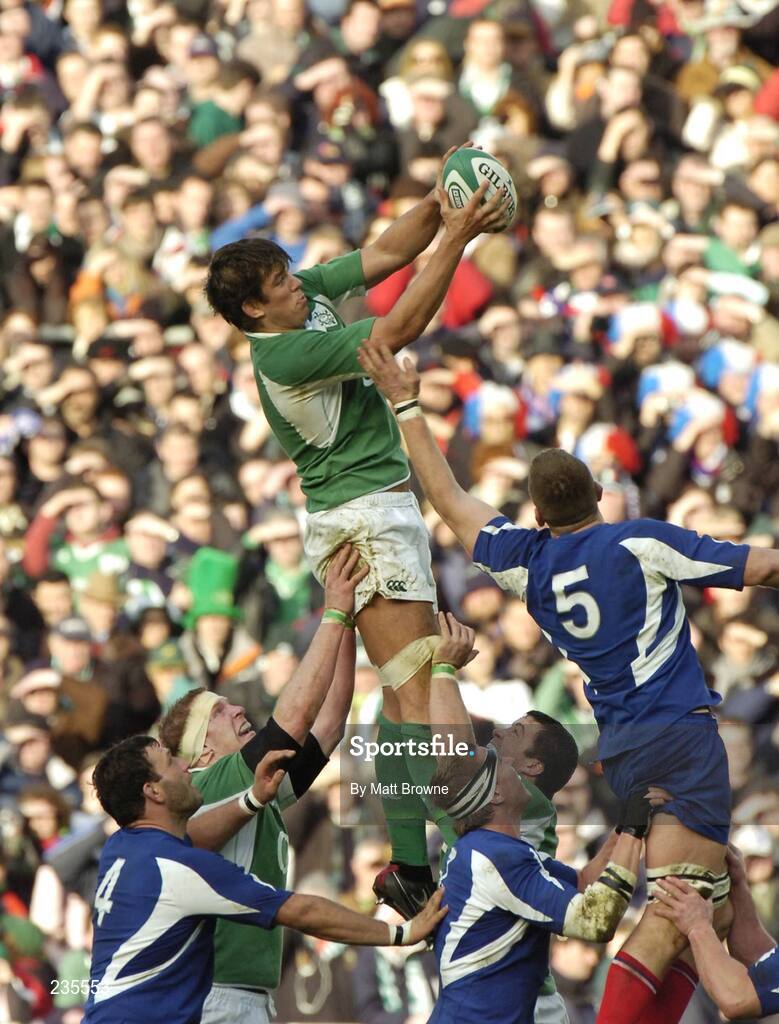 11 February 2007; Donncha O'Callaghan, Ireland, wins possession in the line-out against Pascal Pape, France. RBS Six Nations Rugby Championship, Ireland v France, Croke Park, Dublin. Picture Credit: Matt Browne / SPORTSFILE