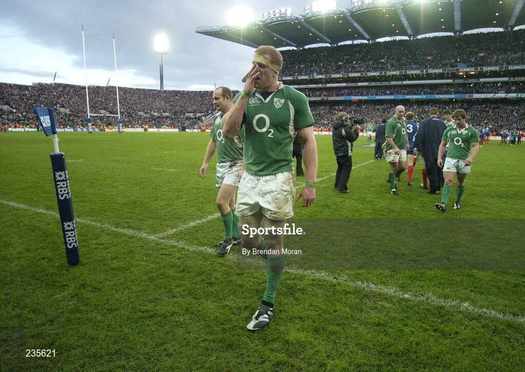 11 February 2007; A dejected Ireland captain Paul O'Connell leaves the field after the final whistle. RBS Six Nations Rugby Championship, Ireland v France, Croke Park, Dublin. Picture Credit: Brendan Moran / SPORTSFILE