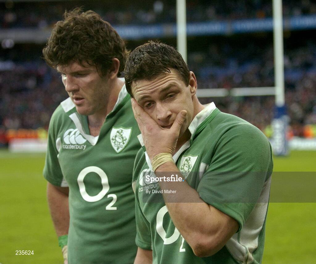11 February 2007; Dejected Ireland players David Wallace, right, and Shane Horgan at the end of the game. RBS Six Nations Rugby Championship, Ireland v France, Croke Park, Dublin. Picture Credit: David Maher / SPORTSFILE