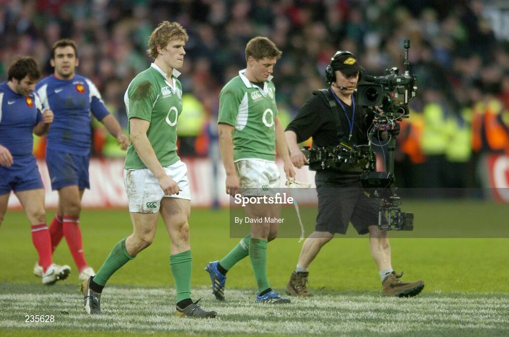11 February 2007; Ireland players Andrew Trimble, left, and Ronan O'Gara at the end of the game. RBS Six Nations Rugby Championship, Ireland v France, Croke Park, Dublin. Picture Credit: David Maher / SPORTSFILE