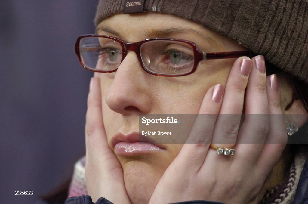 11 February 2007; Dejected Irish fan Pamela Gillen, from Edenderry Co.Offaly, after the final whistle. RBS Six Nations Rugby Championship, Ireland v France, Croke Park, Dublin. Picture Credit: Matt Browne / SPORTSFILE