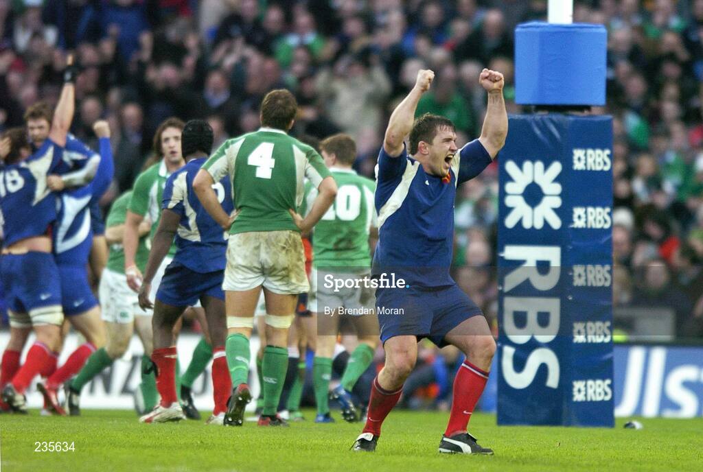 11 February 2007; Sylvain Marconnet, France, celebrates after his side scored their last minute game winning try against Ireland. RBS Six Nations Rugby Championship, Ireland v France, Croke Park, Dublin. Picture Credit: Brendan Moran / SPORTSFILE
