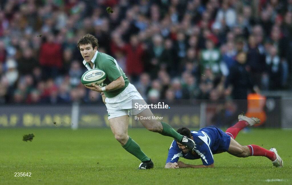 11 February 2007; Gordon D'Arcy, Ireland, is tackled by David Marty, France. RBS Six Nations Rugby Championship, Ireland v France, Croke Park, Dublin. Picture Credit: David Maher / SPORTSFILE