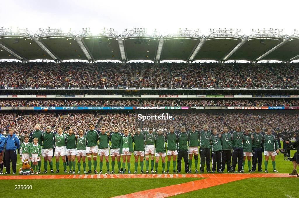 11 February 2007; The Irish team lineup for the National Anthem before the game. RBS Six Nations Rugby Championship, Ireland v France, Croke Park, Dublin. Picture Credit: Matt Browne / SPORTSFILE