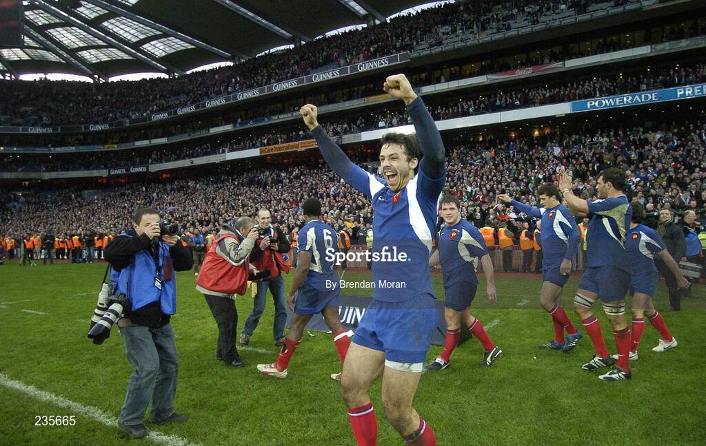 11 February 2007; Clement Poitrenaud, France, celebrates victory after the game. RBS Six Nations Rugby Championship, Ireland v France, Croke Park, Dublin. Picture Credit: Brendan Moran / SPORTSFILE
