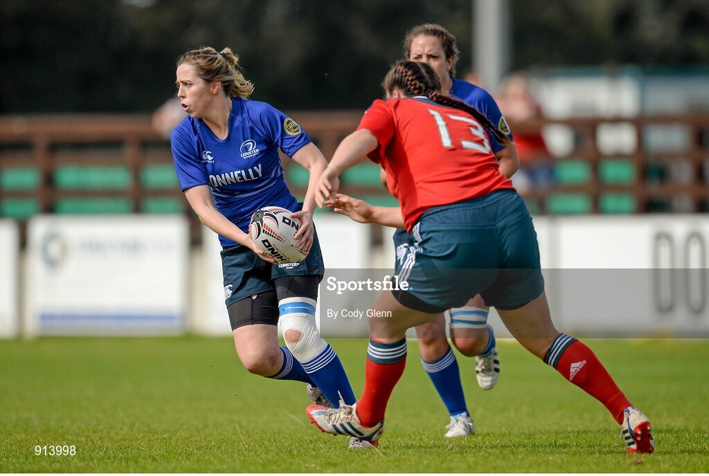 13 September 2014; Aine Donnelly, Leinster, in action against Ger Rea, Munster. Women’s Senior Interprovincial, Leinster v Munster, Ashbourne RFC, Ashbourne, Co. Meath. Picture credit; Cody Glenn / SPORTSFILE