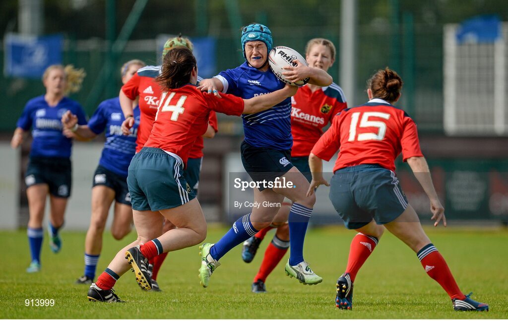 13 September 2014; Anne Marie Rooney, Leinster, is tackled by Deirbhile Nic A Bhaird, Munster. Women’s Senior Interprovincial, Leinster v Munster, Ashbourne RFC, Ashbourne, Co. Meath. Picture credit; Cody Glenn / SPORTSFILE
