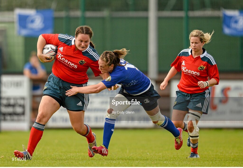 13 September 2014; Ger Rea, Munster, is tackled by Elise O'Byrne-White, Leinster. Women’s Senior Interprovincial, Leinster v Munster, Ashbourne RFC, Ashbourne, Co. Meath. Picture credit; Cody Glenn / SPORTSFILE