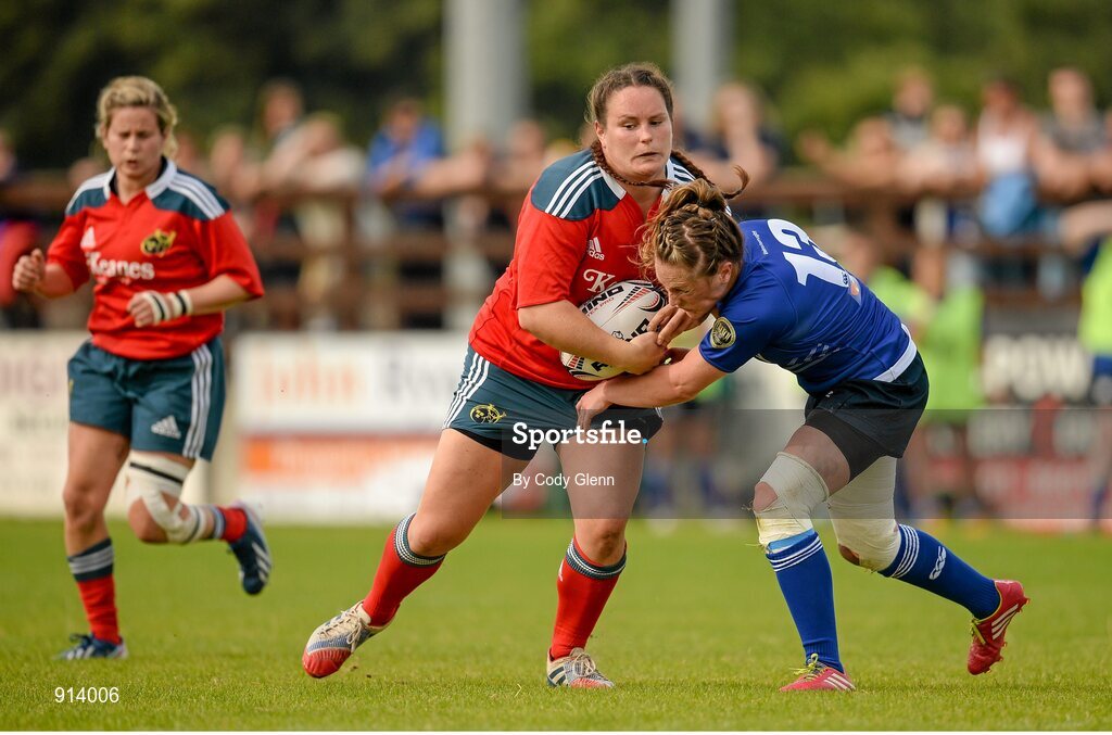 13 September 2014; Ger Rea, Munster, is tackled by Elise O'Byrne-White, Leinster. Women’s Senior Interprovincial, Leinster v Munster, Ashbourne RFC, Ashbourne, Co. Meath. Picture credit; Cody Glenn / SPORTSFILE