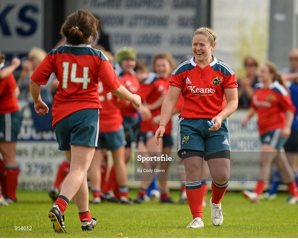 13 September 2014; Nicola Scully, right and Deirbhile Nic A Bhaird, Munster, celebrate after the final whistle. Women’s Senior Interprovincial, Leinster v Munster, Ashbourne RFC, Ashbourne, Co. Meath. Picture credit; Cody Glenn / SPORTSFILE