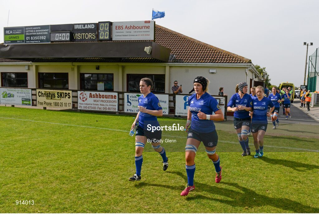 13 September 2014; The Leinster team run onto the pitch ahead of the game. Women’s Senior Interprovincial, Leinster v Munster, Ashbourne RFC, Ashbourne, Co. Meath. Picture credit; Cody Glenn / SPORTSFILE