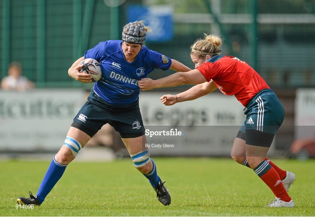 13 September 2014; Orla Fitzpatrick, Leinster, is tackled by Nicola Scully, Munster. Women’s Senior Interprovincial, Leinster v Munster, Ashbourne RFC, Ashbourne, Co. Meath. Picture credit: Cody Glenn / SPORTSFILE