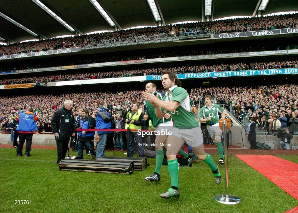 11 February 2007; The Irish rugby team run out onto the field before the first rugby international to be played at Croke Park. RBS Six Nations Rugby Championship, Ireland v France, Croke Park, Dublin. Picture Credit: Brendan Moran / SPORTSFILE