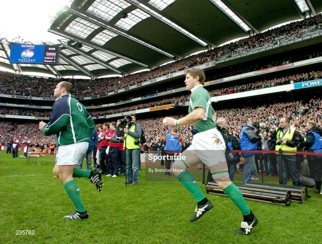 11 February 2007; Ireland players Rory Best and Simon Easterby run out onto the pitch before the first rugby International game to be played in Croke Park. RBS Six Nations Rugby Championship, Ireland v France, Croke Park, Dublin. Picture Credit: Brendan Moran / SPORTSFILE