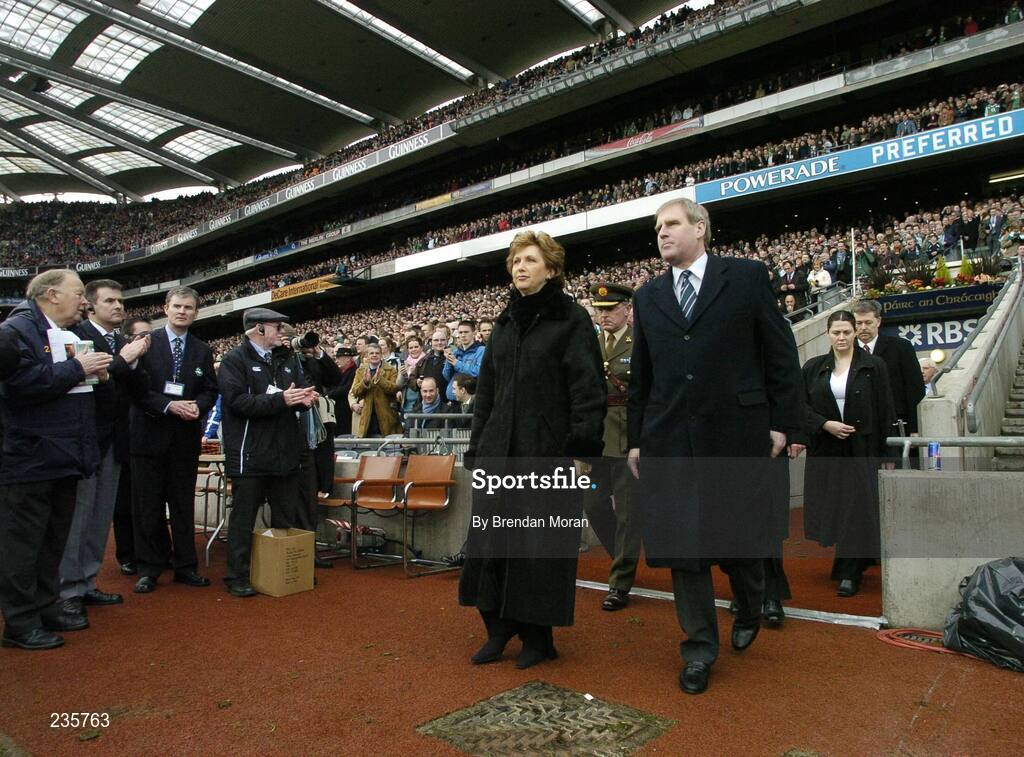 11 February 2007; President Mary McAleese makes her way to greet the teams accompanied by Peter Boyle, President of the Irish Rugby Football Union. RBS Six Nations Rugby Championship, Ireland v France, Croke Park, Dublin. Picture Credit: Brendan Moran / SPORTSFILE
