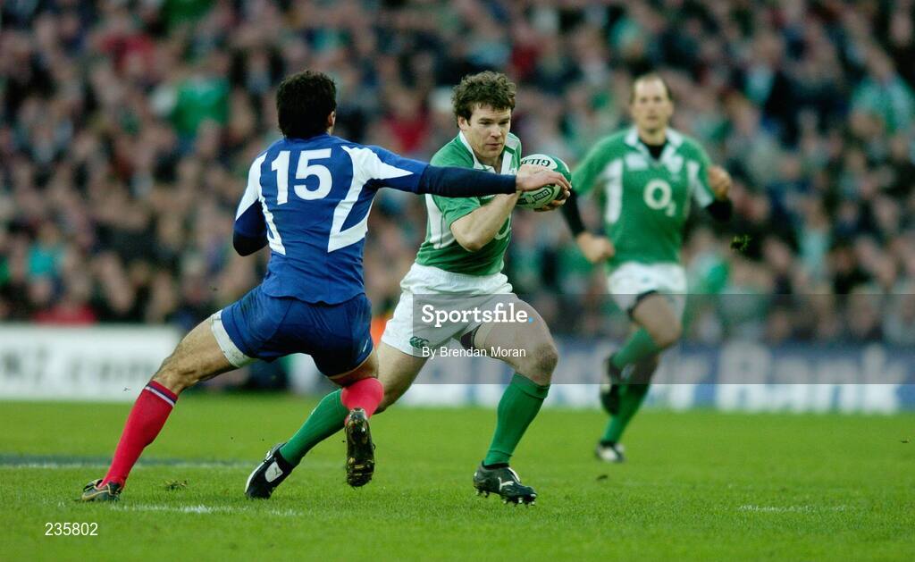 11 February 2007; Gordon D'Arcy, Ireland, in action against Clement Poitrenaud, France. RBS Six Nations Rugby Championship, Ireland v France, Croke Park, Dublin. Picture Credit: Brendan Moran / SPORTSFILE