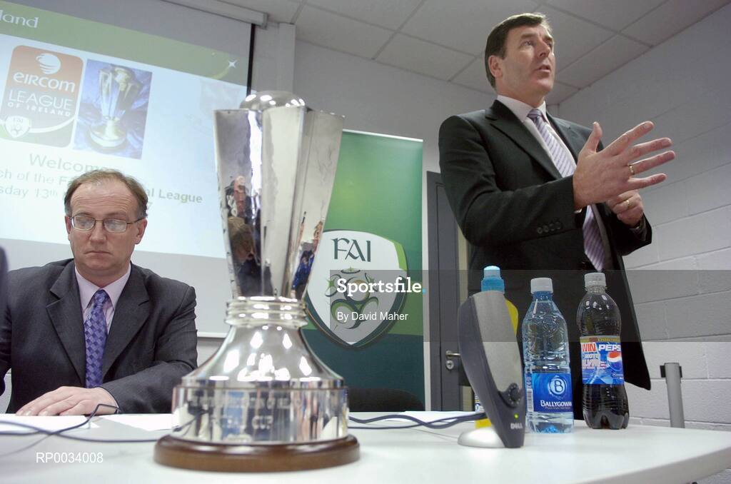 13 February 2007; Packie Bonner, FAI Technical Director, and Fran Gavin, Director of the eircom League, attend the launch of the Under 21 Futsal League by the Football Association of Ireland. Dublin City University, Dublin. Picture credit: David Maher / SPORTSFILE
