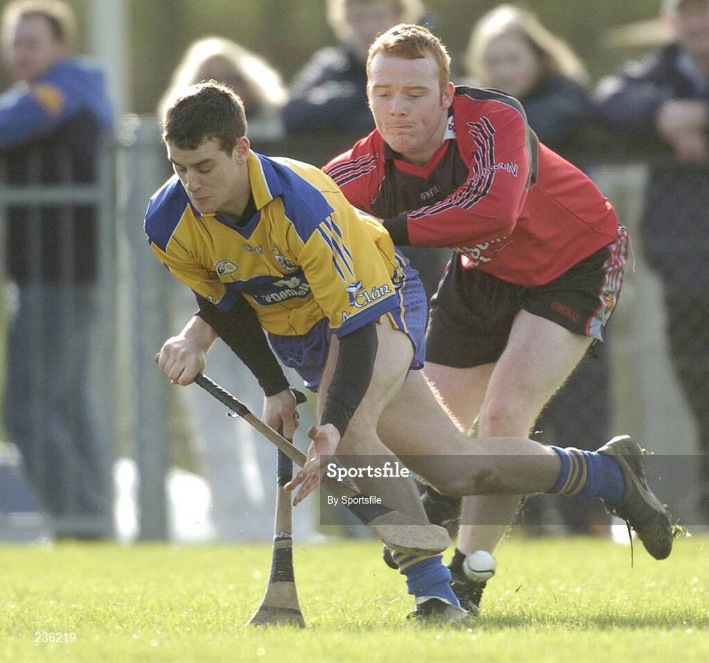 18 February 2007; Brian O'Connell, Clare, in action against Eoin McGuinness, Down. Allianz National Hurling League Division 1A, Round 1, Down v Clare, Portaferry, Down. Photo by Sportsfile *** Local Caption ***