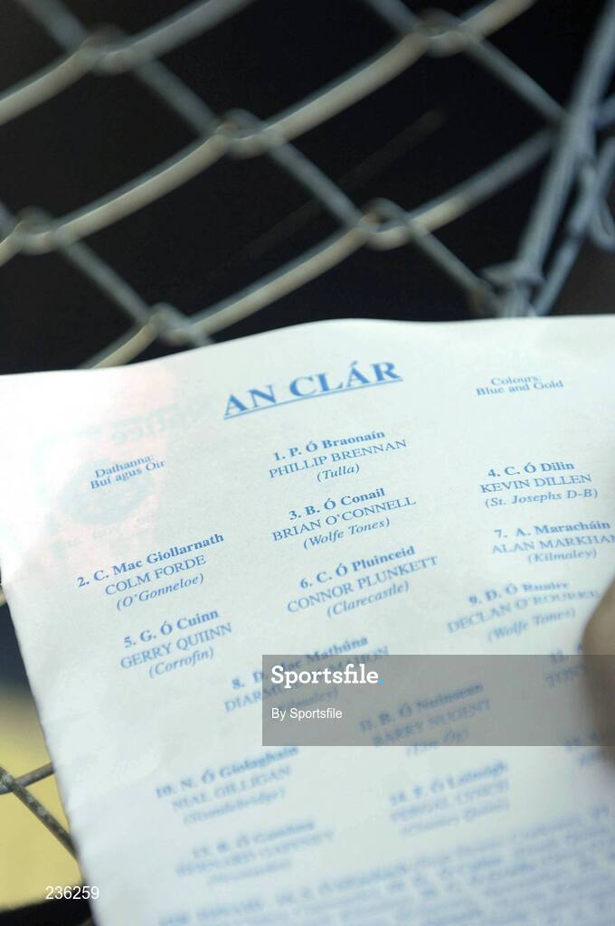 18 February 2007; A spectator holds the Clare team sheet without the name of goalkeeper Davy Fitzgerald on it. Allianz National Hurling League Division 1A, Round 1, Down v Clare, Portaferry, Down. Photo by Sportsfile *** Local Caption ***