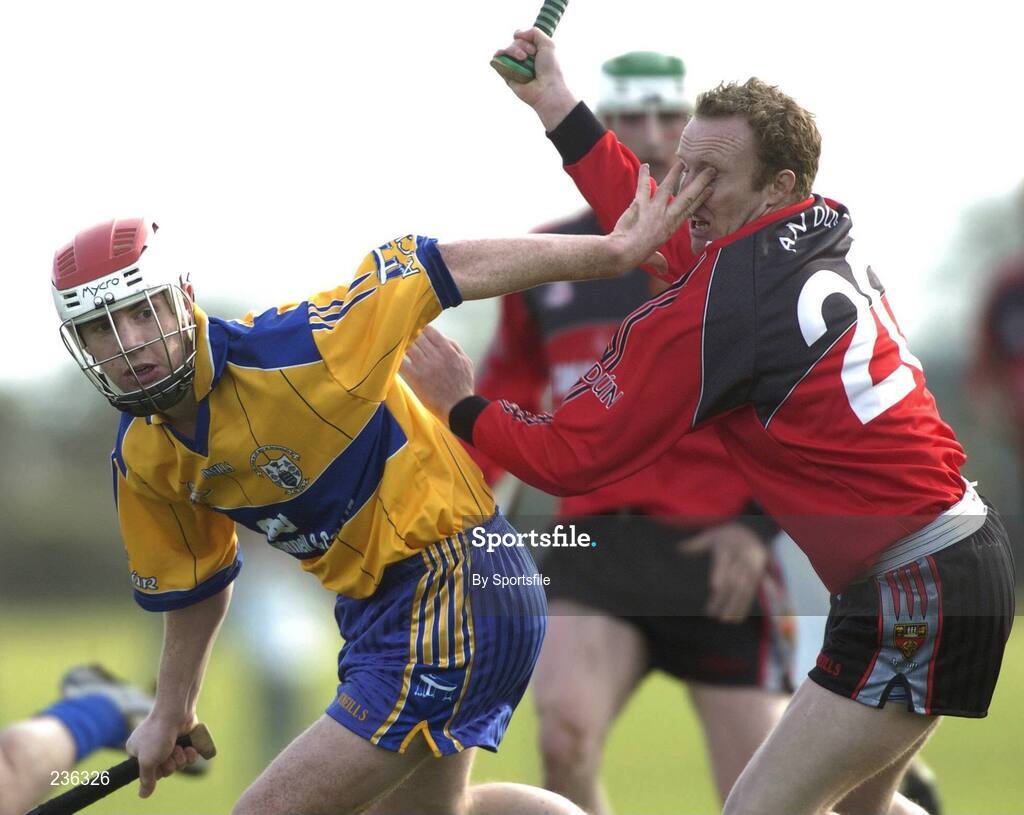 18 February 2007; Kevin Dillen, Clare, in action against Paddy Coulter, Down. Allianz National Hurling League Division 1A, Round 1, Down v Clare, Portaferry, Down. Photo by Sportsfile *** Local Caption ***