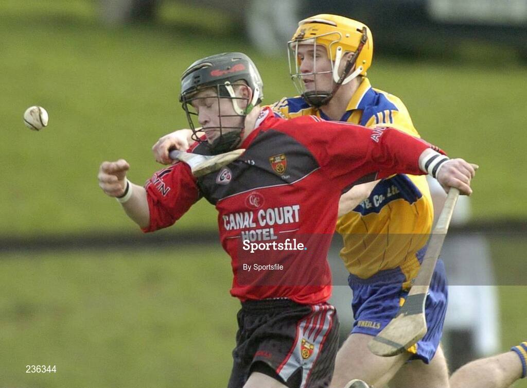 18 February 2007; Eoin Clarke, Down, in action against Shane O'Brein, Clare. Allianz National Hurling League Division 1A, Round 1, Down v Clare, Portaferry, Down. Photo by Sportsfile *** Local Caption ***