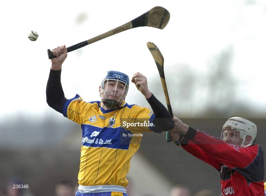 18 February 2007; Fergal Lynch, Clare, in action against Gabriel Clarke, Down. Allianz National Hurling League Division 1A, Round 1, Down v Clare, Portaferry, Down. Photo by Sportsfile *** Local Caption ***