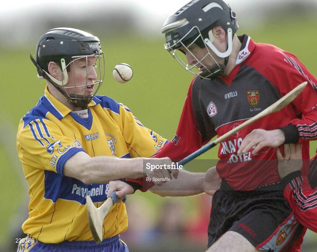 18 February 2007; Emmett Trainor, Down, in action against Colm Forde, Clare. Allianz National Hurling League Division 1A, Round 1, Down v Clare, Portaferry, Down. Photo by Sportsfile *** Local Caption ***