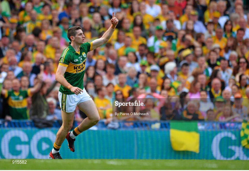 21 September 2014; Kerry's Paul Geaney celebrates after scoring his side's first goal. GAA Football All Ireland Senior Championship Final, Kerry v Donegal. Croke Park, Dublin. Picture credit: Piaras Ó Mídheach / SPORTSFILE