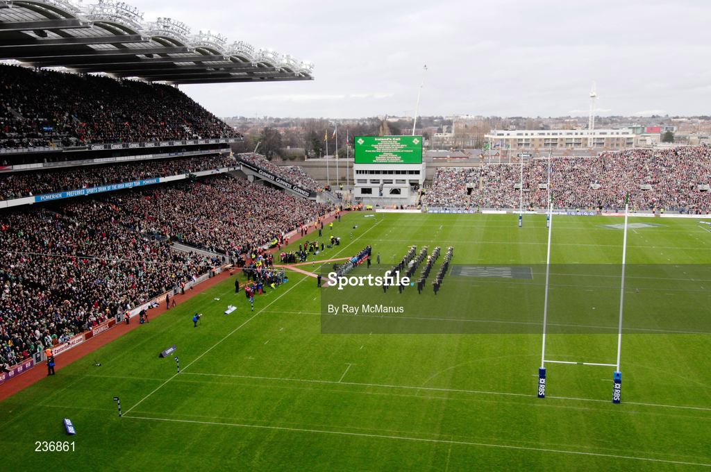 11 February 2007; A general view of Croke park as the teams line up for the national anthems before the game. RBS Six Nations Rugby Championship, Ireland v France, Croke Park, Dublin. Picture credit: Ray McManus / SPORTSFILE