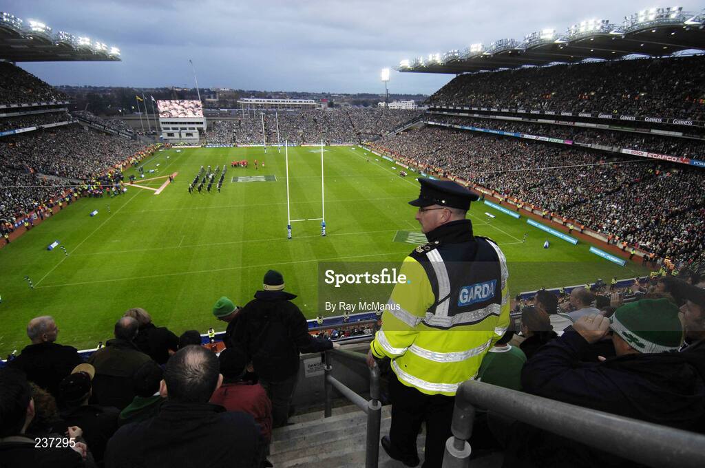 24 February 2007; A Garda patrols the Davin stand. RBS Six Nations Rugby Championship, Ireland v England, Croke Park, Dublin. Picture Credit: Ray McManus / SPORTSFILE