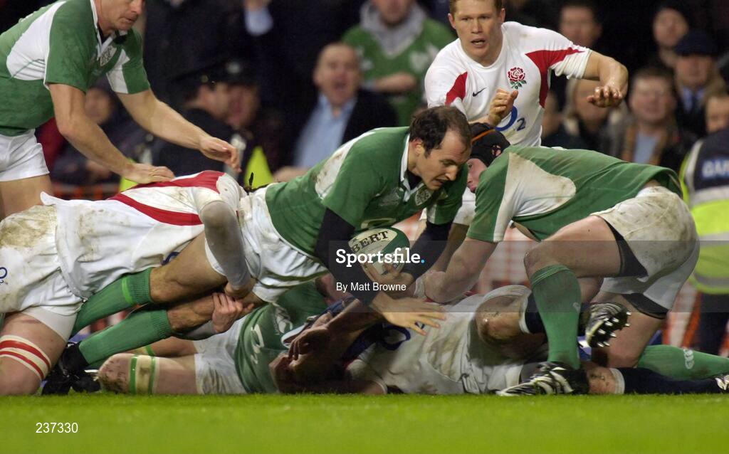 24 February 2007; Ireland's Girvan Dempsey is tackled on the line by England's George Chuter. RBS Six Nations Rugby Championship, Ireland v England, Croke Park, Dublin. Picture Credit: Matt Browne / SPORTSFILE