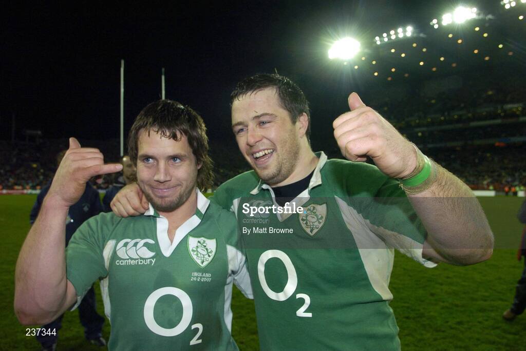 24 February 2007; Ireland's Isaac Boss, left, and Marcus Horan celebrate after the final whistle. RBS Six Nations Rugby Championship, Ireland v England, Croke Park, Dublin. Picture Credit: Matt Browne / SPORTSFILE