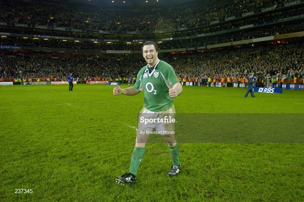 24 February 2007; Ireland's Marcus Horan celebrates at the final whistle after victory over England. RBS Six Nations Rugby Championship, Ireland v England, Croke Park, Dublin. Picture Credit: Brendan Moran / SPORTSFILE