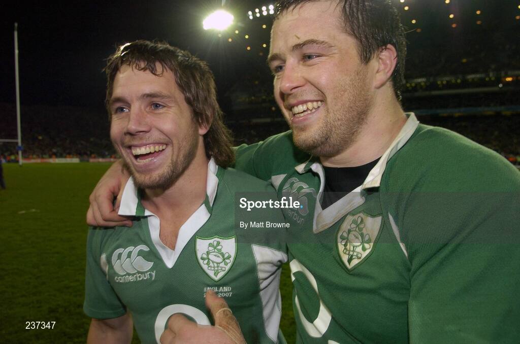 24 February 2007; Ireland's Isaac Boss, left, and Marcus Horan celebrate after the final whistle. RBS Six Nations Rugby Championship, Ireland v England, Croke Park, Dublin. Picture Credit: Matt Browne / SPORTSFILE