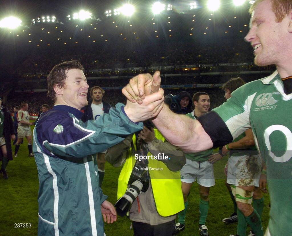 24 February 2007; Ireland's Brian O'Driscoll, left, celebrates with Paul O'Connell after the final whistle. RBS Six Nations Rugby Championship, Ireland v England, Croke Park, Dublin. Picture Credit: Matt Browne / SPORTSFILE