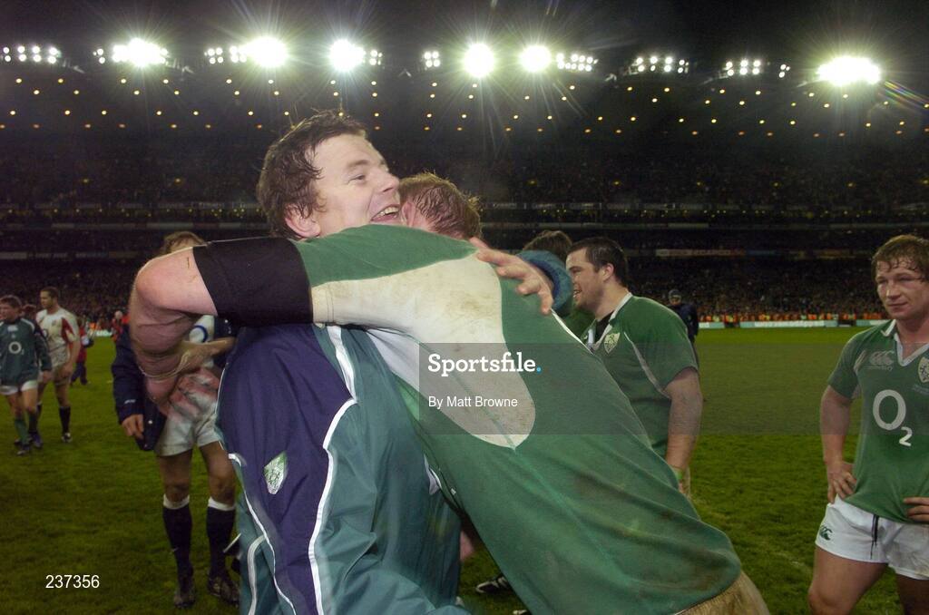 24 February 2007; Ireland's Brian O'Driscoll, left, celebrates with Paul O'Connell after the final whistle. RBS Six Nations Rugby Championship, Ireland v England, Croke Park, Dublin. Picture Credit: Matt Browne / SPORTSFILE