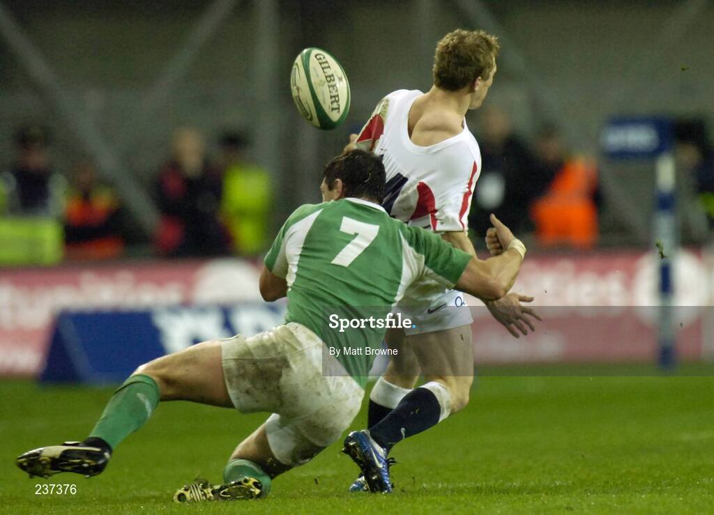24 February 2007; Josh Lewsey, England, is tackled by David Wallace, Ireland. RBS Six Nations Rugby Championship, Ireland v England, Croke Park, Dublin. Picture Credit: Matt Browne / SPORTSFILE