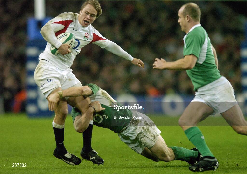 24 February 2007; Matthew Tait, England, is tackled by Gordon D'Arcy, Ireland. RBS Six Nations Rugby Championship, Ireland v England, Croke Park, Dublin. Picture Credit: Brendan Moran / SPORTSFILE