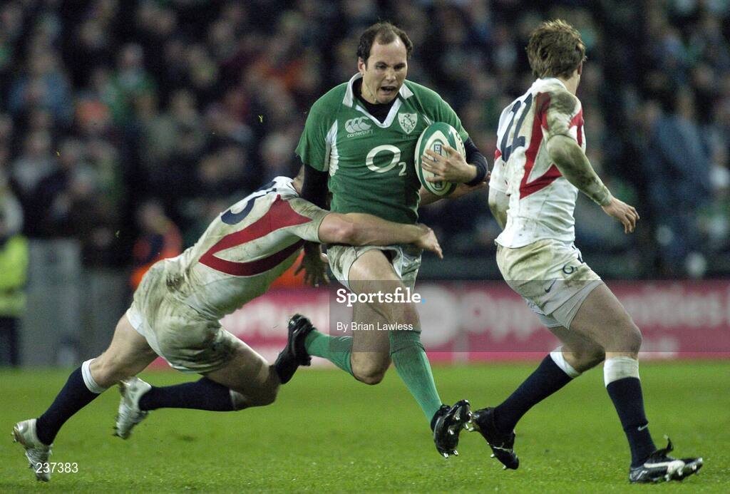 24 February 2007; Girvan Dempsey, Ireland, is tackled by Mike Tindall, left, and Mathew Tait, England. RBS Six Nations Rugby Championship, Ireland v England, Croke Park, Dublin. Picture Credit: Brian Lawless / SPORTSFILE