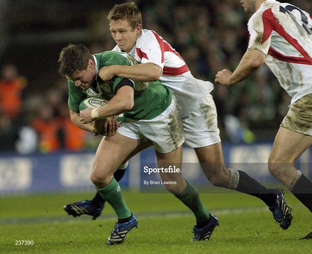 24 February 2007; Ronan O'Gara, Ireland, is tackled by Jonny Wilkinson, England. RBS Six Nations Rugby Championship, Ireland v England, Croke Park, Dublin. Picture Credit: Brian Lawless / SPORTSFILE