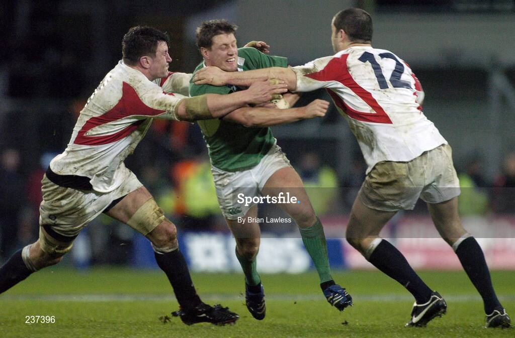 24 February 2007; Ronan O'Gara, Ireland, is tackled by Martin Corry, left, and Andy Farrell, England. RBS Six Nations Rugby Championship, Ireland v England, Croke Park, Dublin. Picture Credit: Brian Lawless / SPORTSFILE