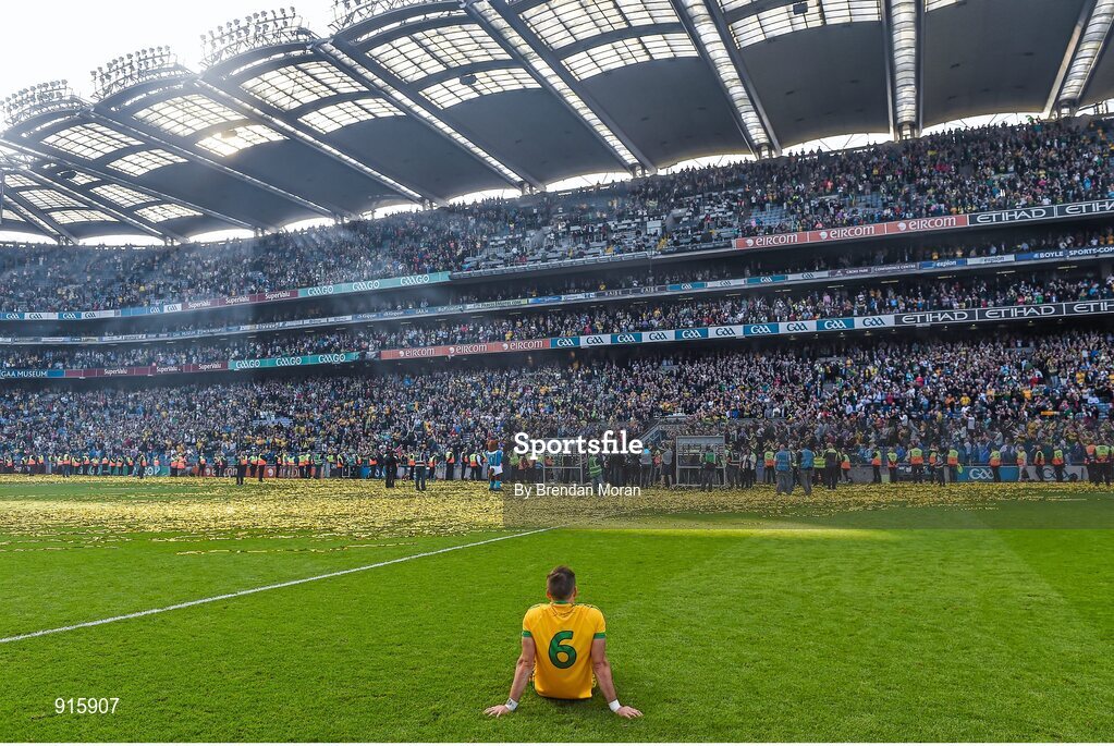 21 September 2014; Donegal's Karl Lacey watches the presentation from the pitch after the game. GAA Football All Ireland Senior Championship Final, Kerry v Donegal. Croke Park, Dublin. Picture credit: Brendan Moran / SPORTSFILE