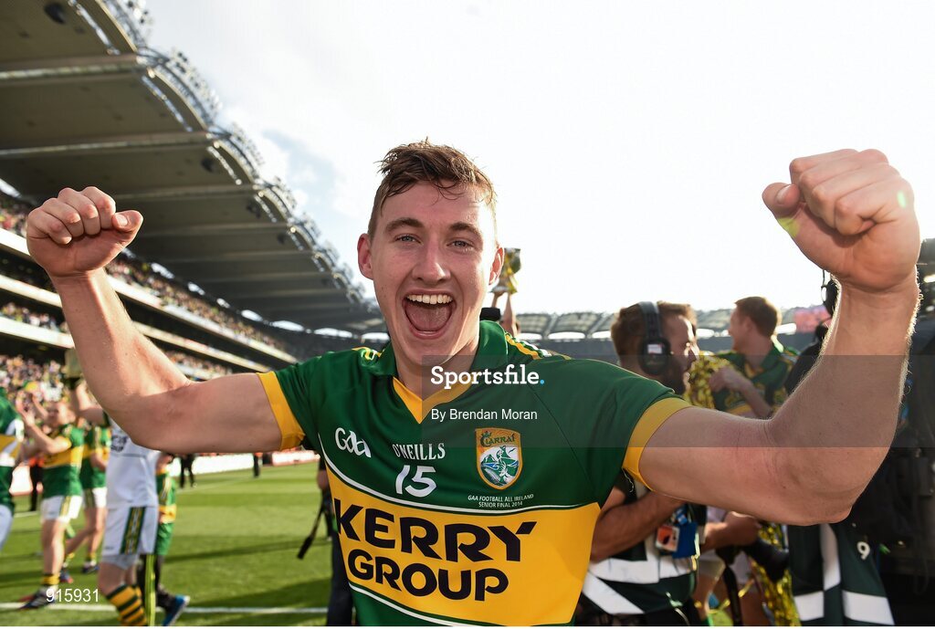 21 September 2014; Kerry's James O'Donoghue celebrates after the game. GAA Football All Ireland Senior Championship Final, Kerry v Donegal. Croke Park, Dublin. Picture credit: Brendan Moran / SPORTSFILE